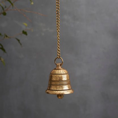 Brass Antique Hanging Bell For Wall Door Mandir Temple Pooja Large