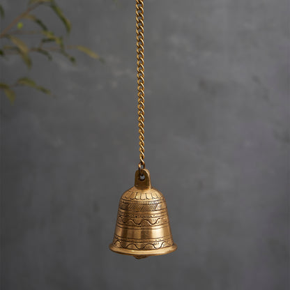 Brass Antique Hanging Bell For Wall Door Mandir Temple Pooja (Set of 3)