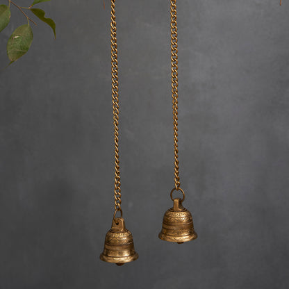 Brass Antique Hanging Bell For Wall Door Mandir Temple Pooja (Set of 3)