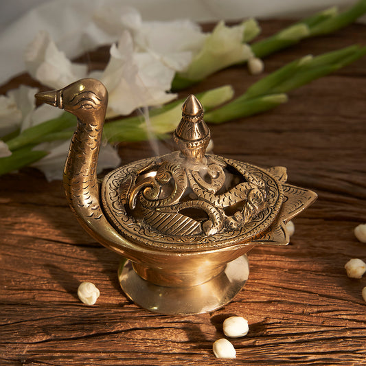 Brass Peacock Dhoop Dani Loban Burner