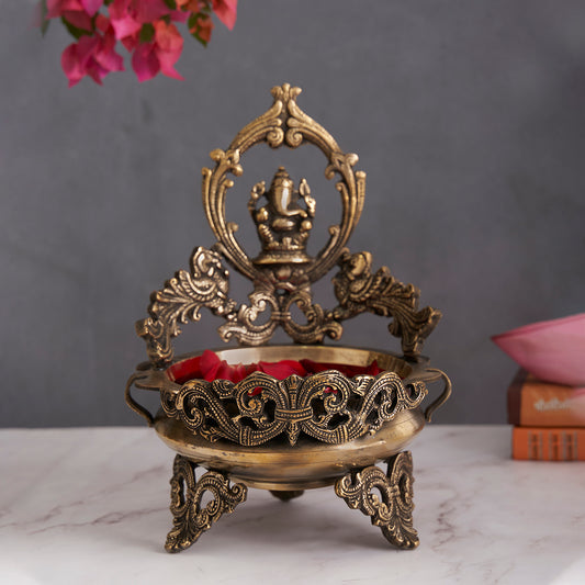 Traditional Decorative Brass Ganesh Urli Bowl