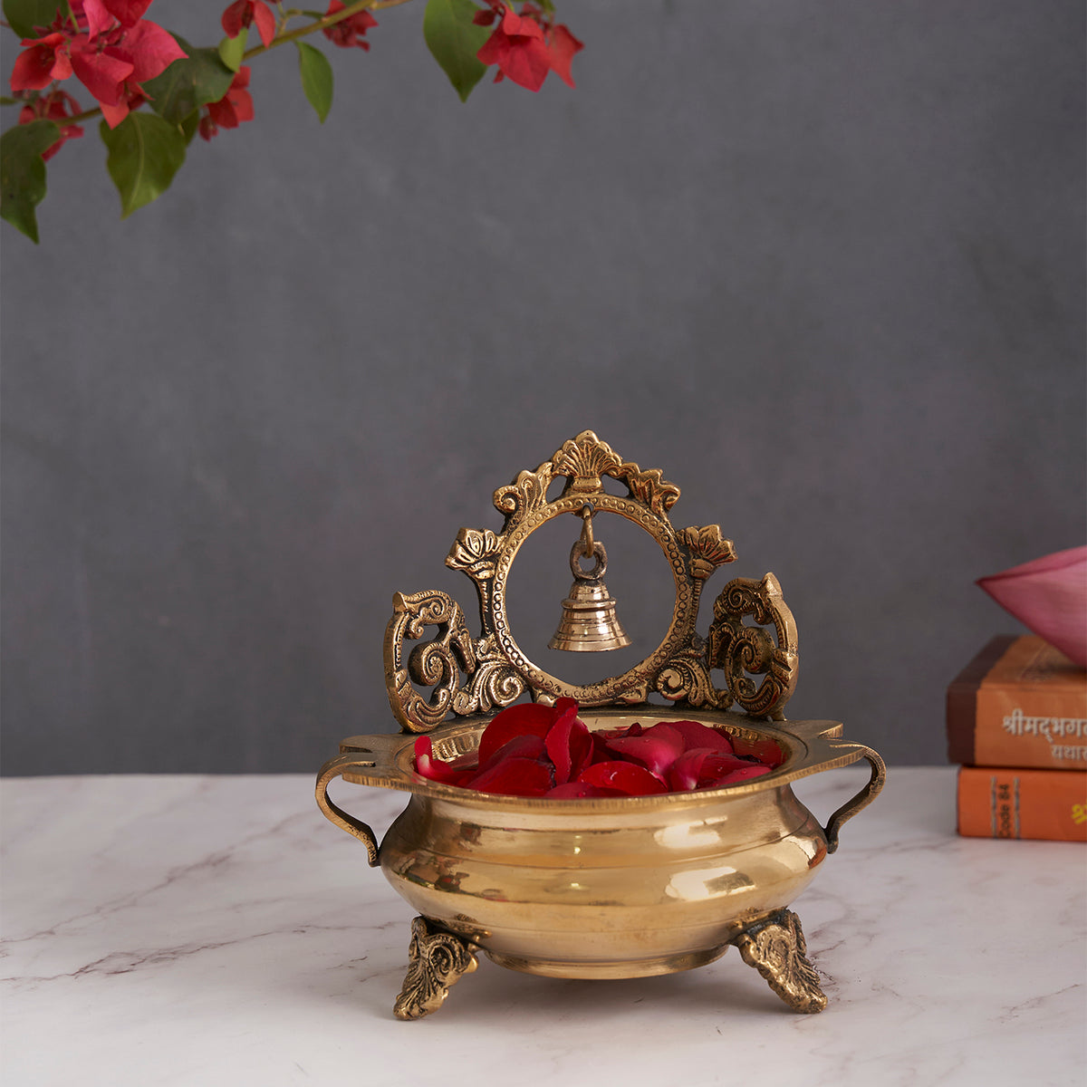 Premium Decorative Brass Urli Bowl with Bell