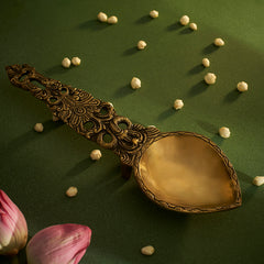Big Pooja Brass Aarti Havan Chammach/Spoon/Harathi with Intricate Jaali Work