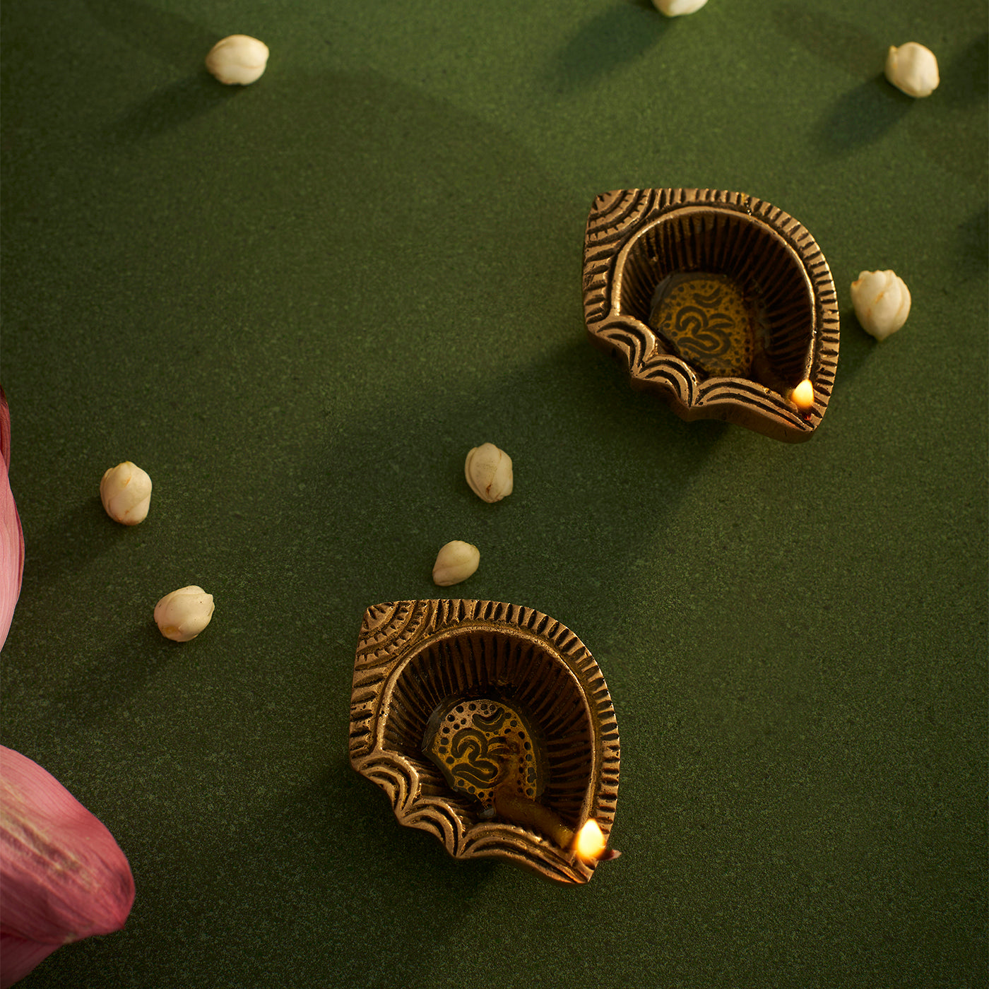 Auspicious Brass Om Diya Set of 2 With Gift Box