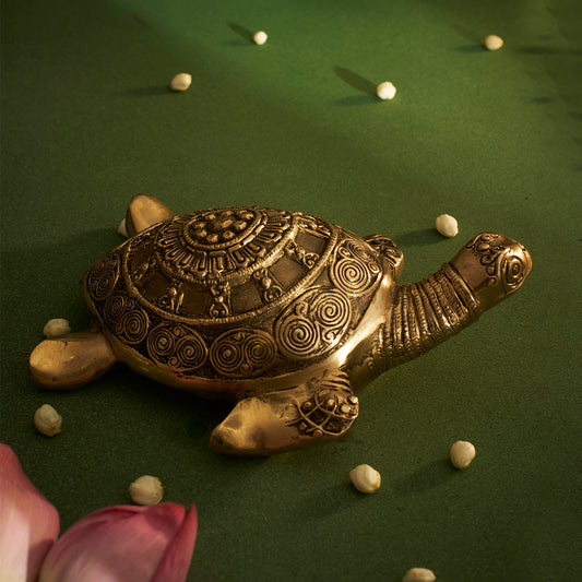 Vastu Decor -Big Brass Tortoise Showpiece for Good Luck, Long Life and Career