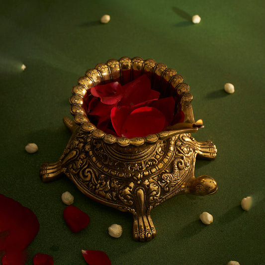 Vastu Decor- Brass Tortoise Diya for Good Luck