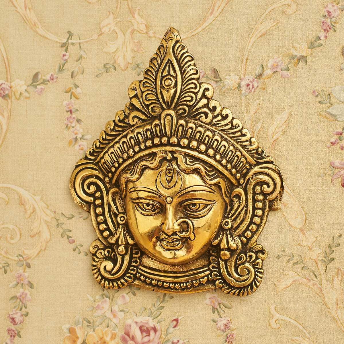 Auspicious Brass Durga Wall Decor - Indian Goddess