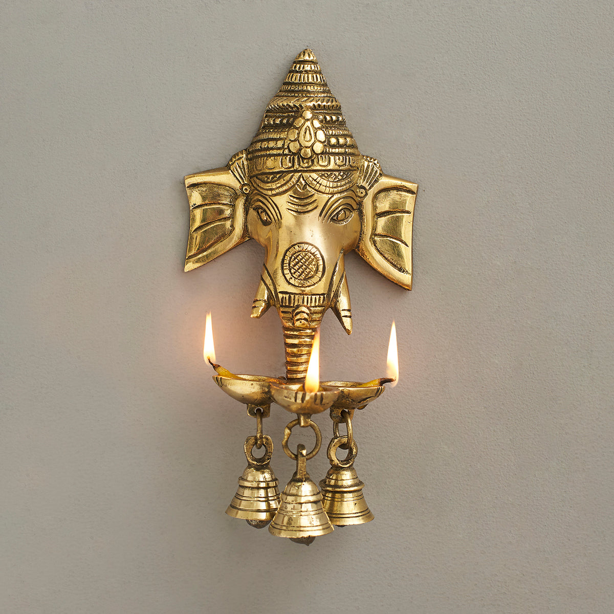 Brass Ganesha Wall Hanging Diya with Bells