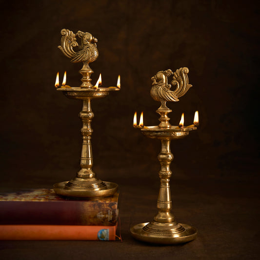 Brass Oil Lamp with Annapakshi Design