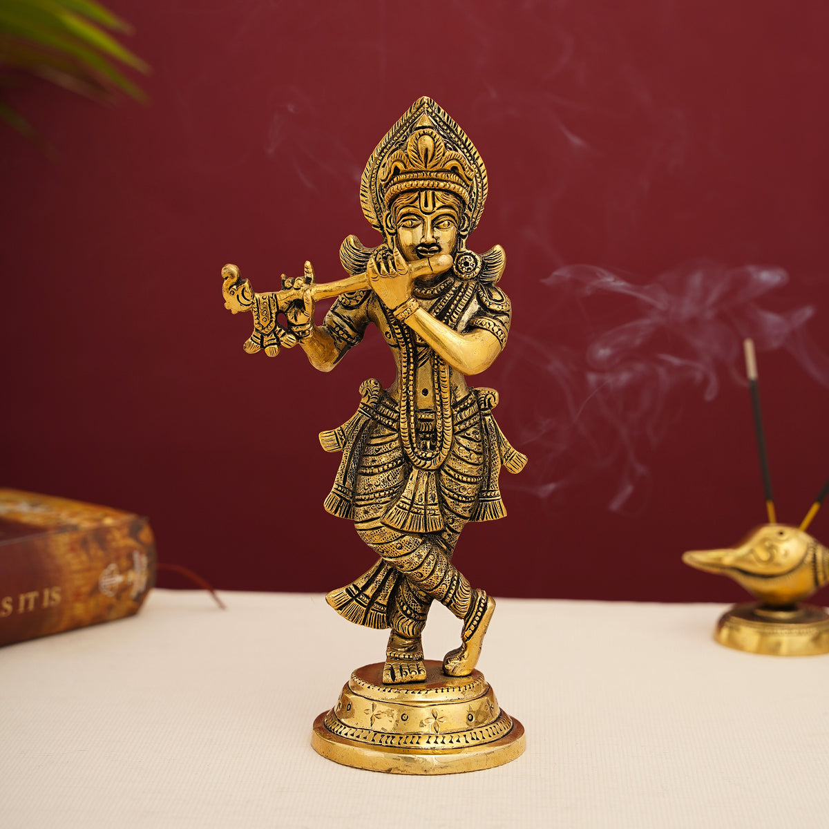 Brass Handcrafted Lord Krishna with Flute Idol Statue