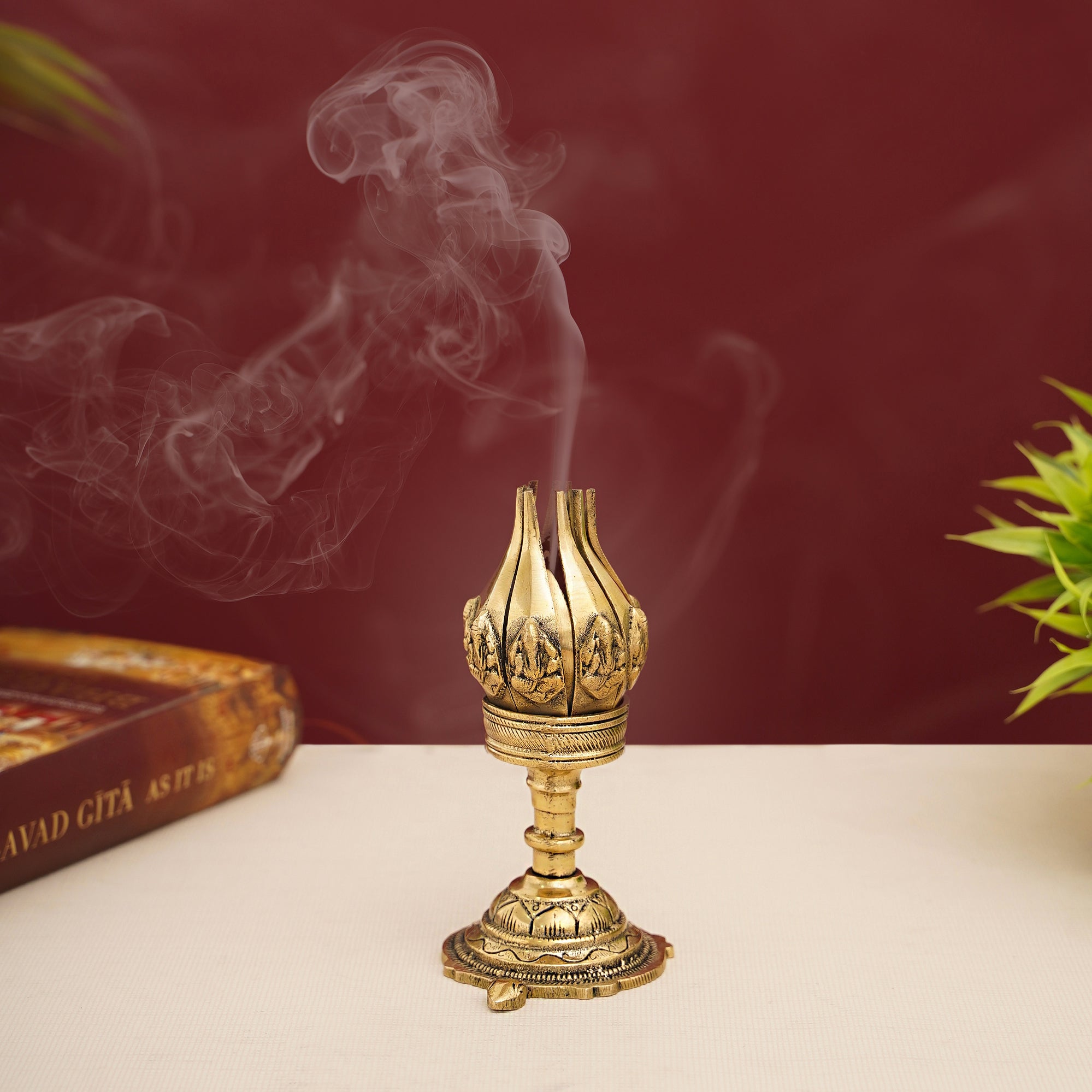 Antique Brass Blooming Lotus Shaped Incense Burner