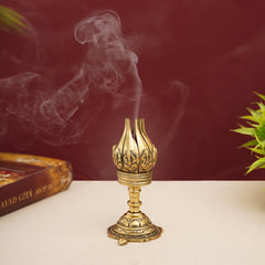 Antique Brass Blooming Lotus Shaped Incense Burner