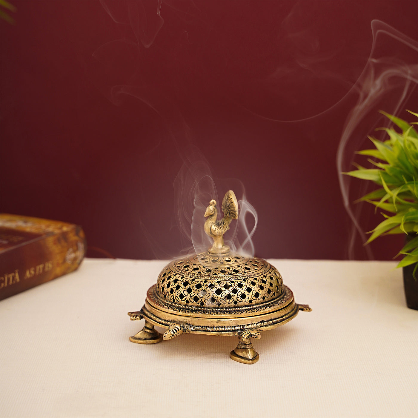 Brass Peacock Incense Burner With Tortoise Base – DecorTwist