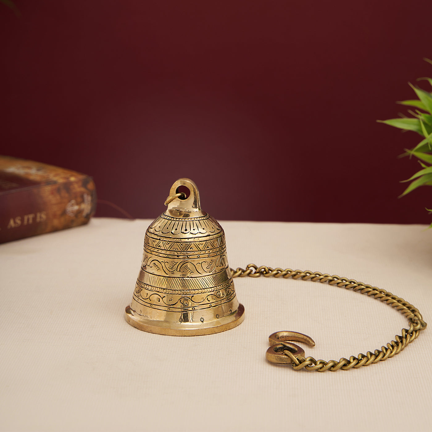 Brass Hanging Bell In Black Antique Finish