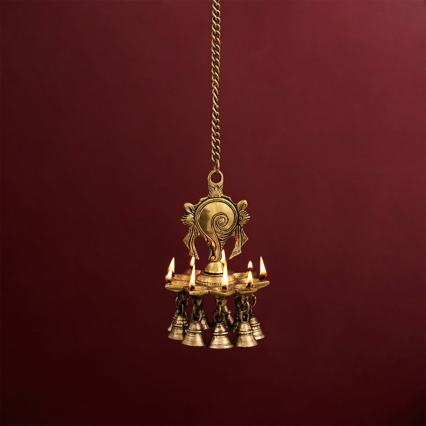 Brass Vaishnava Symbol Conch Hanging Lamp