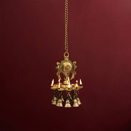 Brass Vaishnava Symbol Conch Hanging Lamp