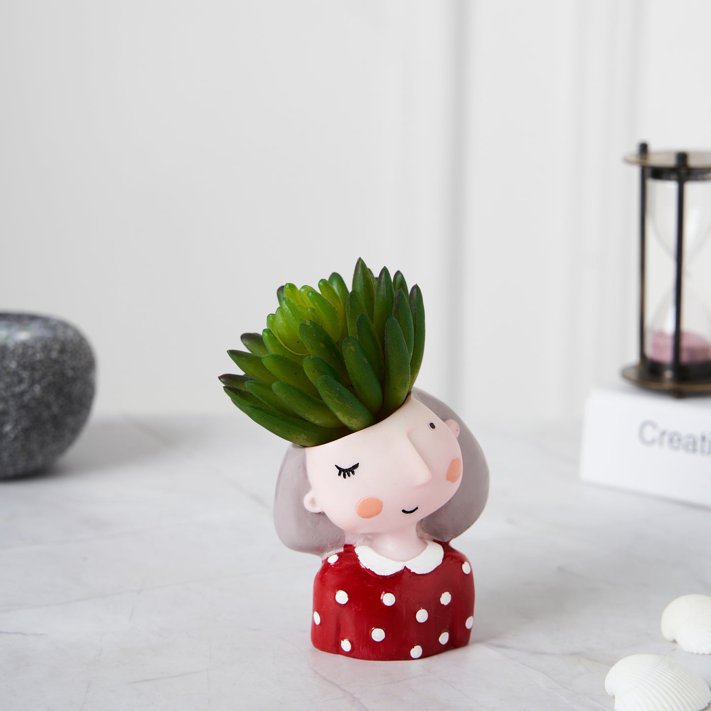 Cute Red Girl Succulent Planter For Home Garden Office Desktop