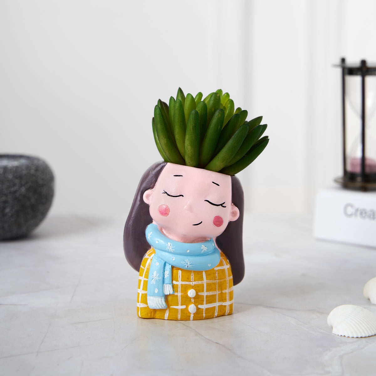 Cute Yellow Girl Succulent Planter For Home Garden Office Desktop
