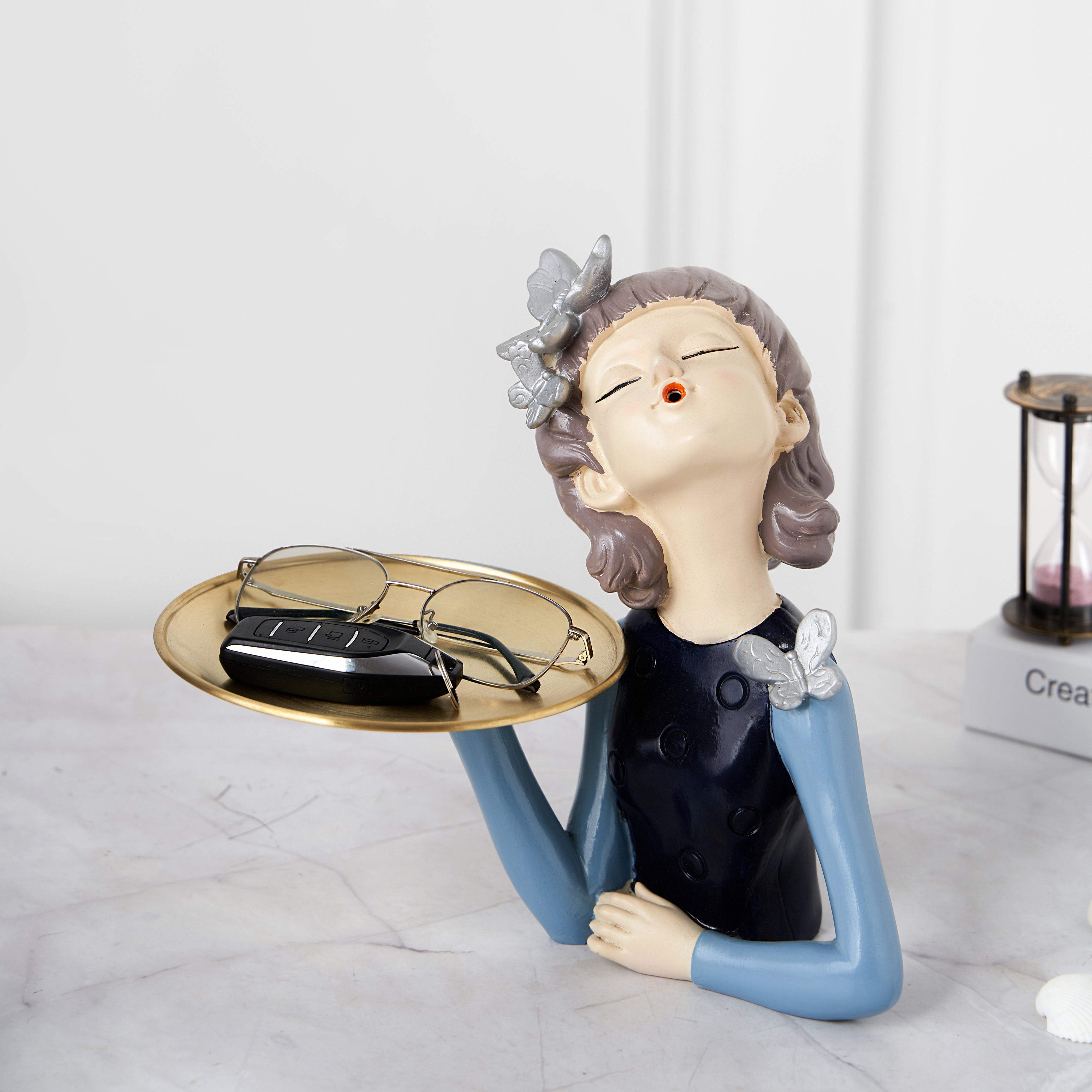 Nordic Lady Figurine With Plate Sculpture Figurines for Home Decor