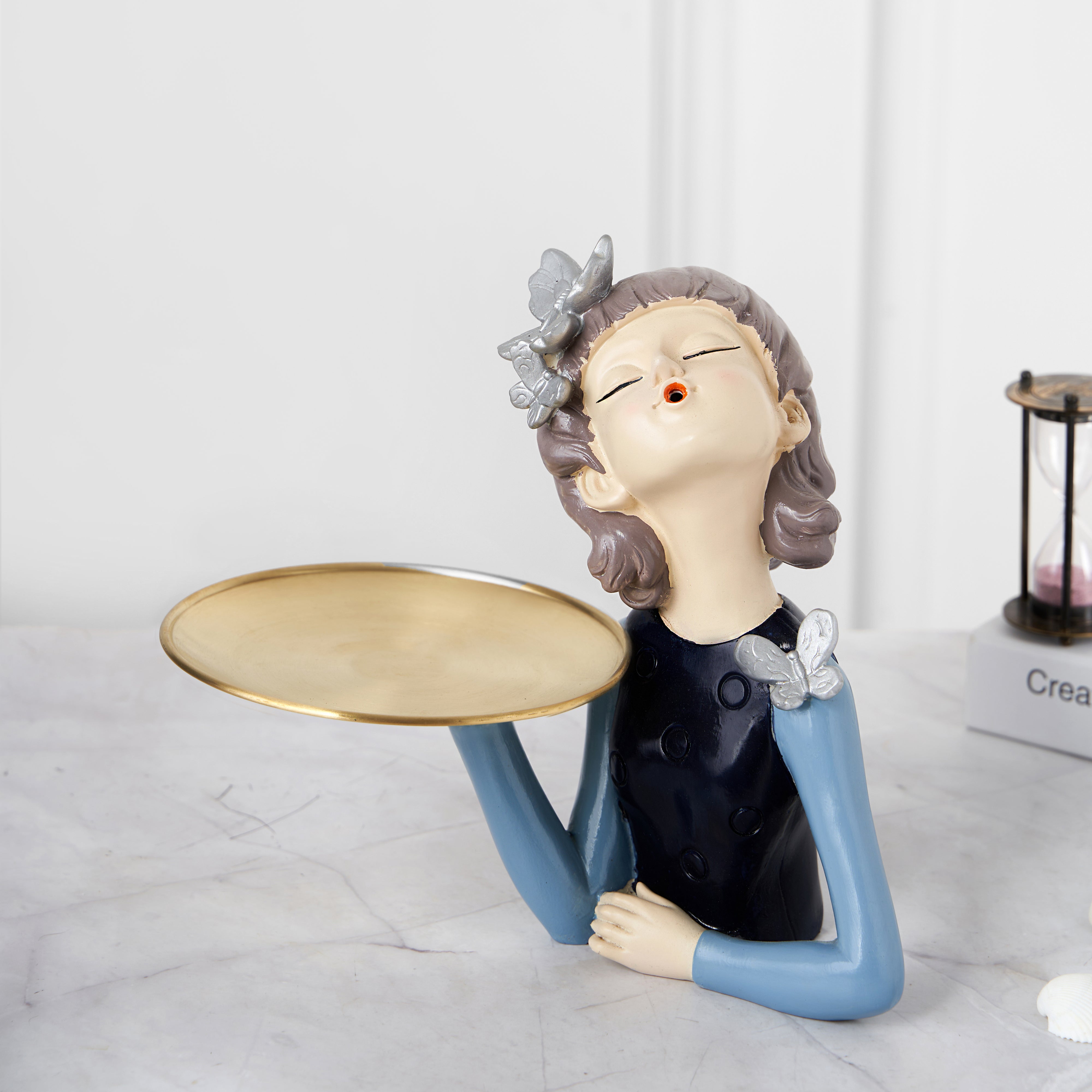 Nordic Lady Figurine With Plate Sculpture Figurines for Home Decor