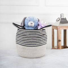 Designer Braided Cotton Planter/Basket Black & White With Handle