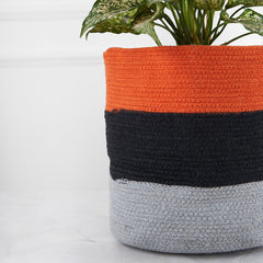 Designer Braided Cotton Planter/Basket Orange, Black & Grey
