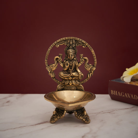 Brass Decorative Goddess Laxmi Diya With Stand