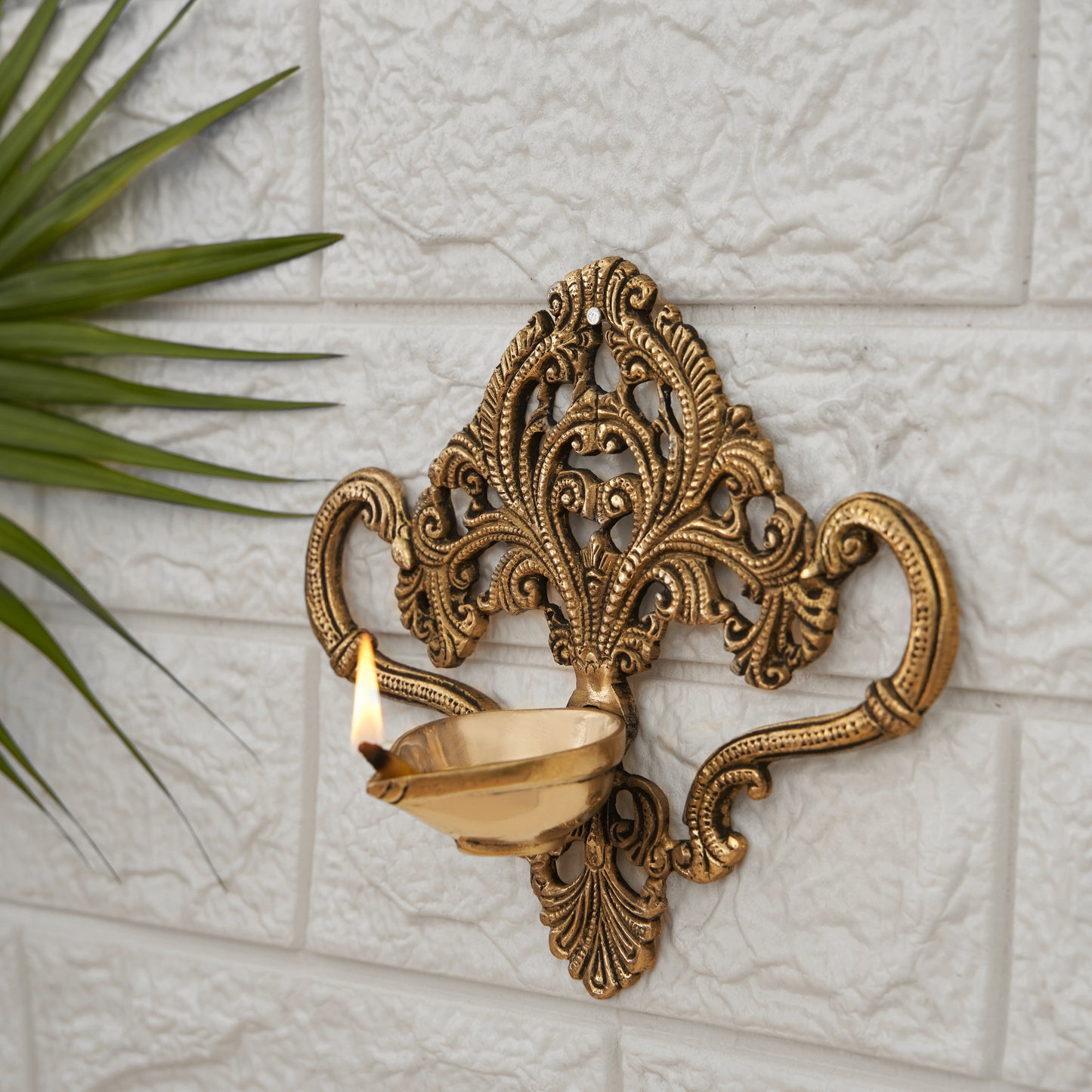 Brass Wall Hanging Diya Holder for Pooja Mandir Wall Oil Lamp Decorative Diya Gifts for New Home Temple