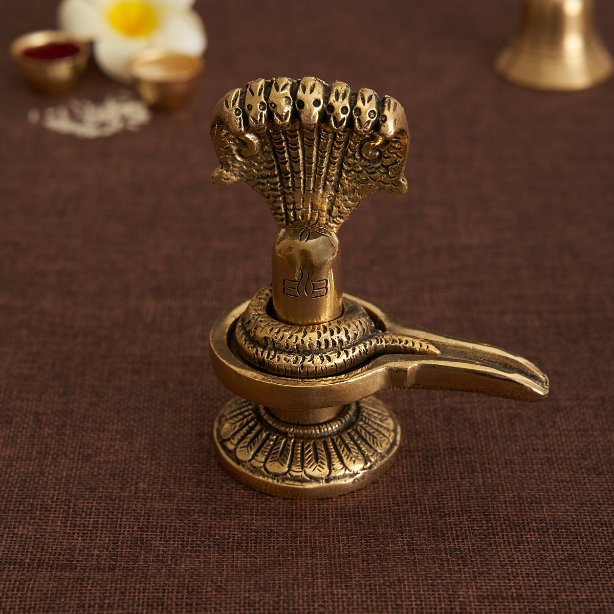 Shambhu - Brass Shivling/Shivlingam With Sheshnag Idol